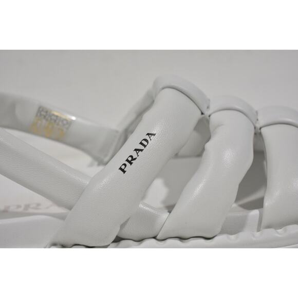 Prada Blow White Padded Leather Logo Strappy Slingback Sport Sandal Flat 39.5 - Picture 3 of 10
